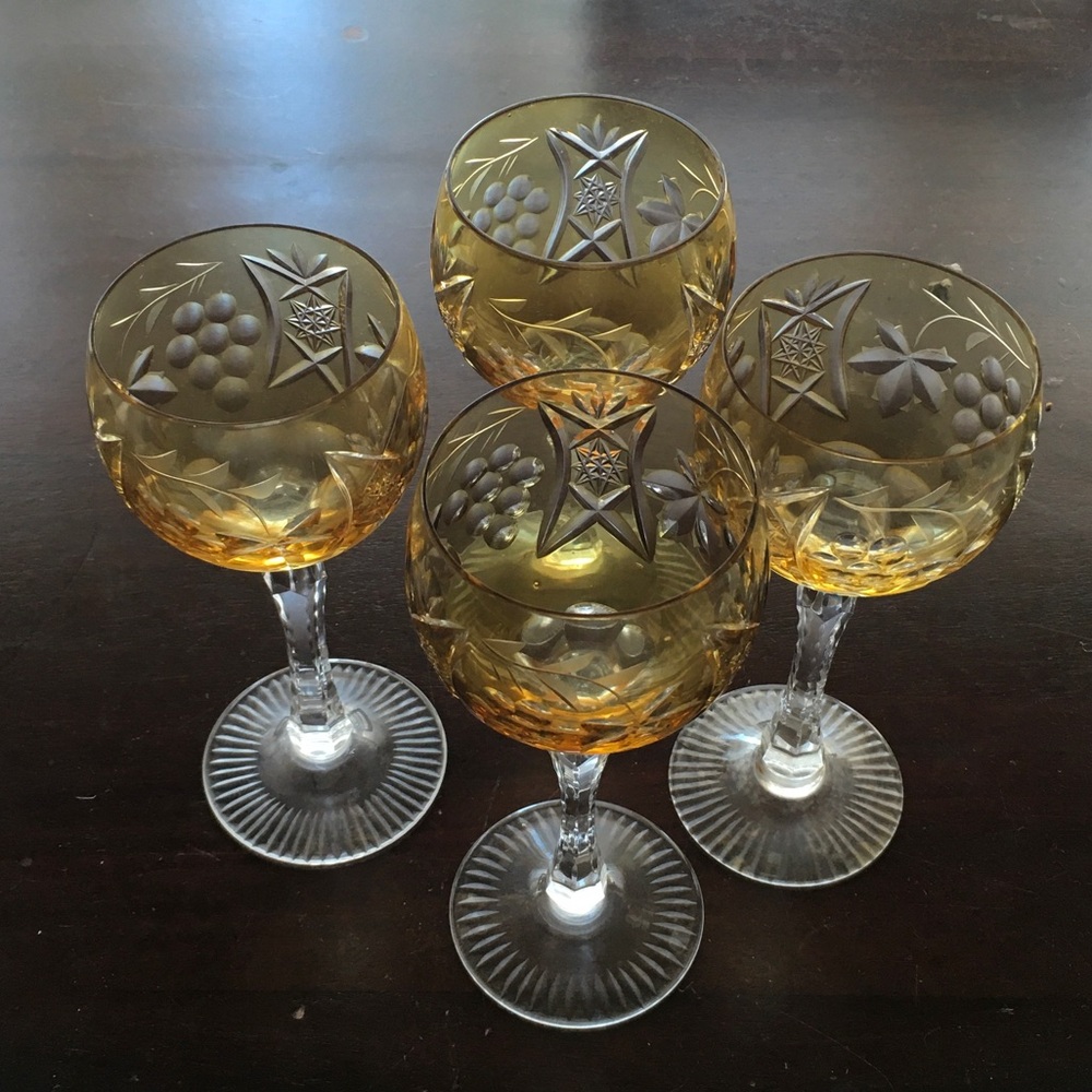 Amber Ombré Cut Crystal Wine Goblets - Set of 4